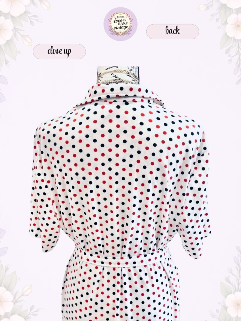 Vintage Red Black Polka Dot Belted Shirtdress • 1970s Americana Day Dress • USA - Picture 5 of 8